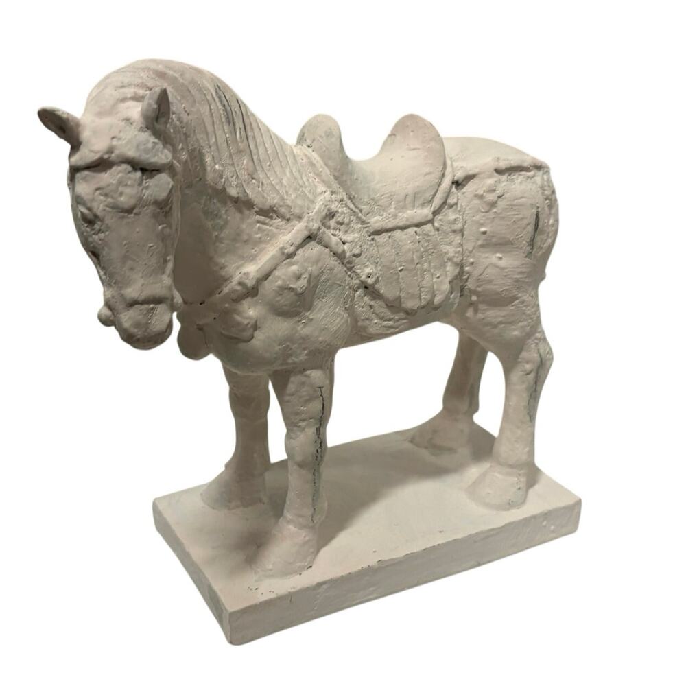 White Horse Sculpture Equestrian Decor Carved Wood Gesso Chinoiserie Statue - Picture 7 of 15
